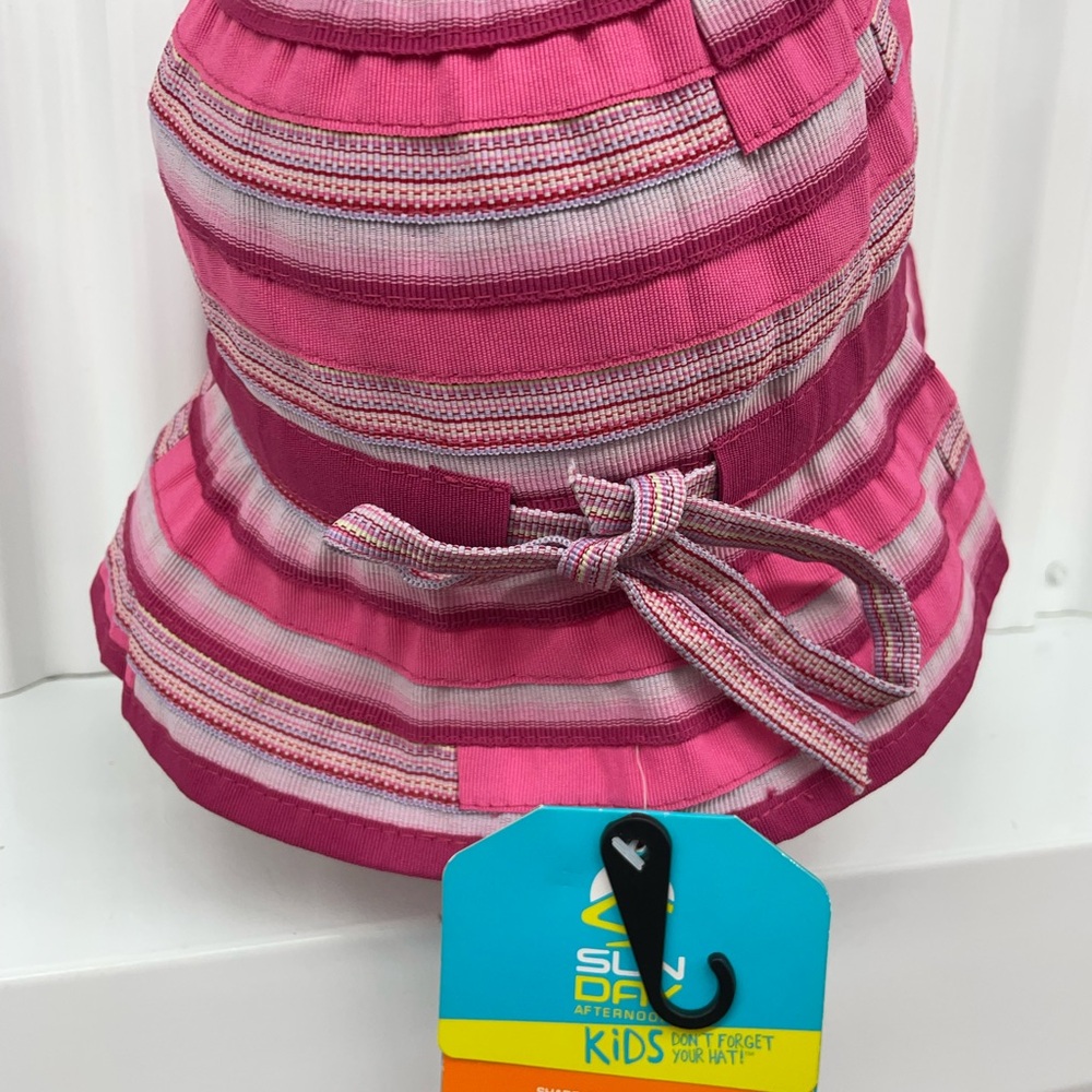 Sunday Afternoons Girls Pink Striped Sun Hat Size Large